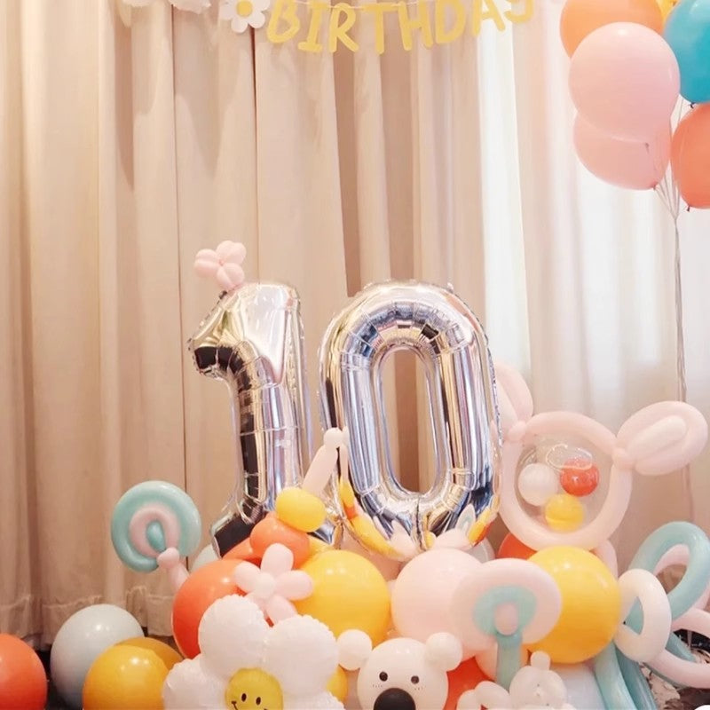 Silver Number Balloon Foil Mylar Party Wedding Bachelorette Birthday Bridal Shower Graduation Anniversary Celebration Decoration can fly with helium