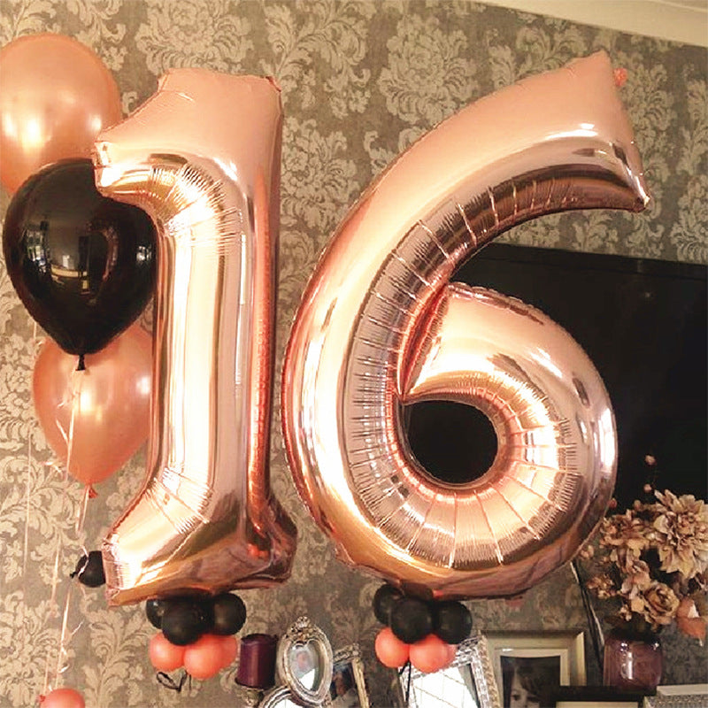 Rose Gold Number Balloon Foil Mylar Party Wedding Bachelorette Birthday Bridal Shower Graduation Anniversary Celebration Decoration can fly with helium
