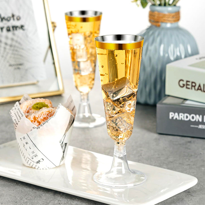 12 Pcs Plastic Champagne Flutes 5oz Clear with Gold Rim