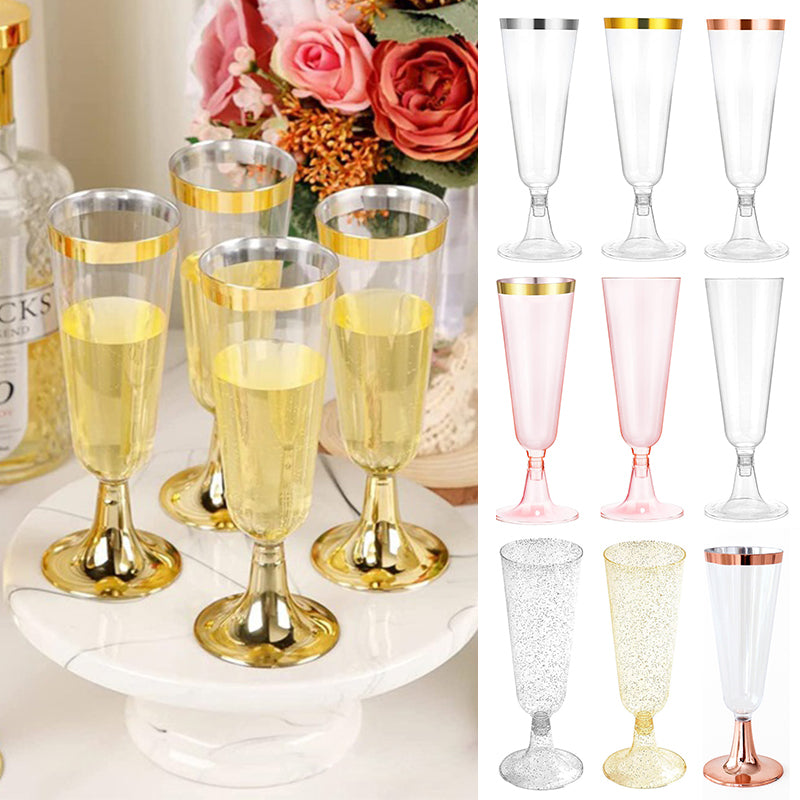 12 Pcs Plastic Champagne Flutes, 5 Oz Clear Disposable Plastic Champagne Glasses, Wine Glasses Cups for Wedding Celebration New Years Eve Party Supplies