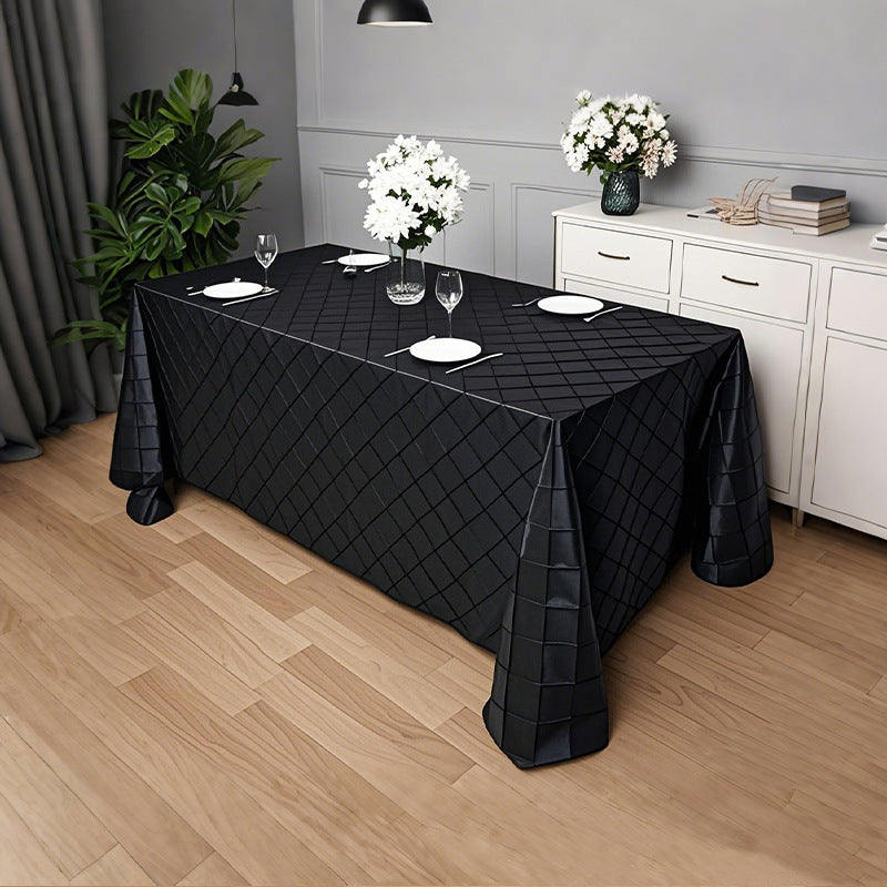 Polyester Solid Color Checkered Tablecloth Rectangle Black