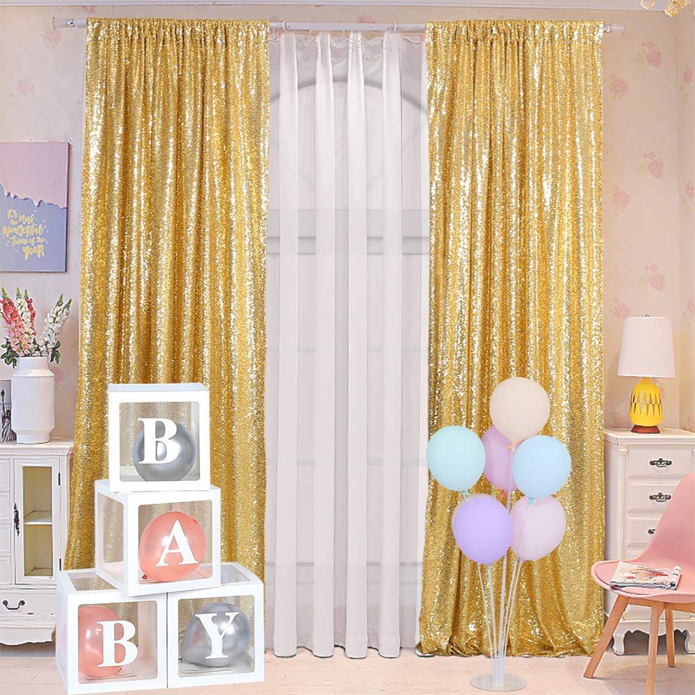 Gold Sequin Backdrop Drape Curtains with Rod Pockets - 8ftx8ft