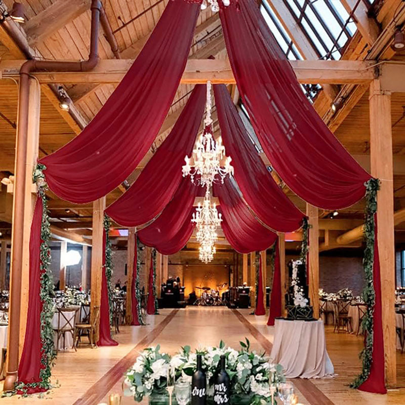 Sheer Wedding Arch Drape 5ftx32ft Burgundy