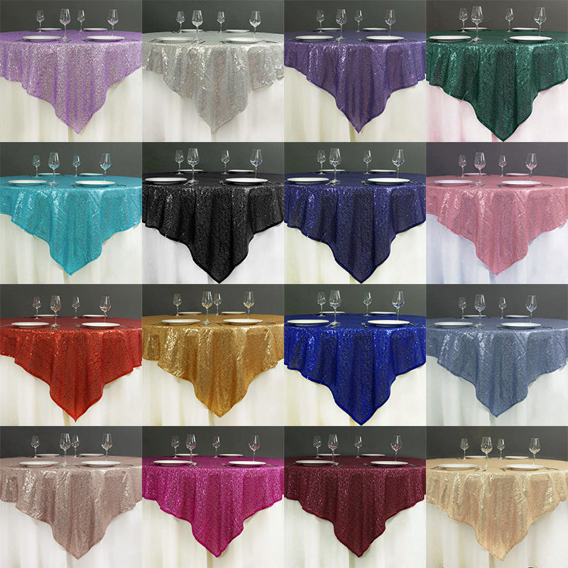 Shiny Sequin Tablecloth Square Sequin Table Overlay for Round Table  for Wedding/Party Decoration