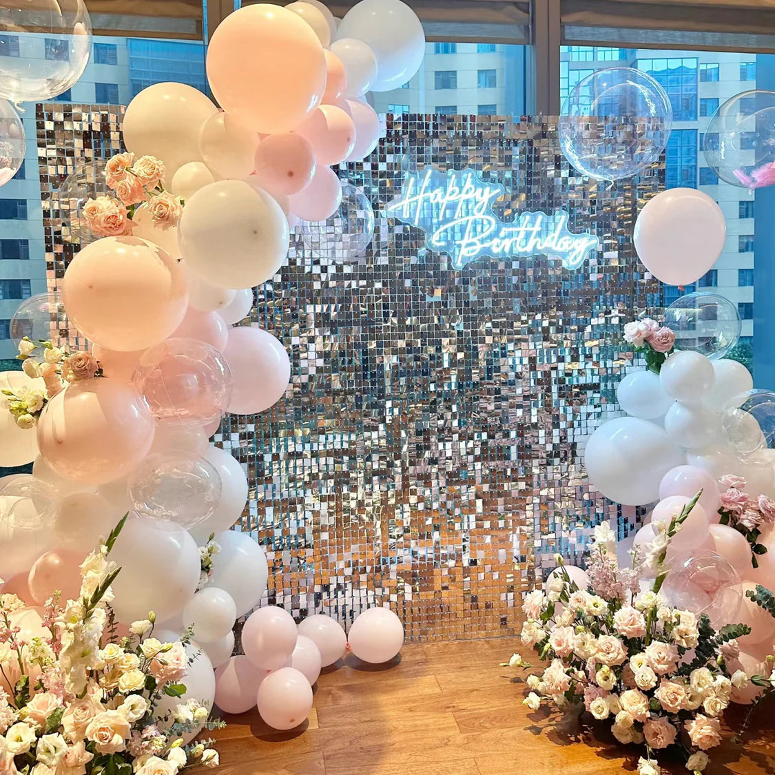 Shimmer Wall Backdrop Wall Panels 24Pcs Square Sequin Shimmer Wall Backdrop Decoration for Birthday Party,Wedding, Anniversary