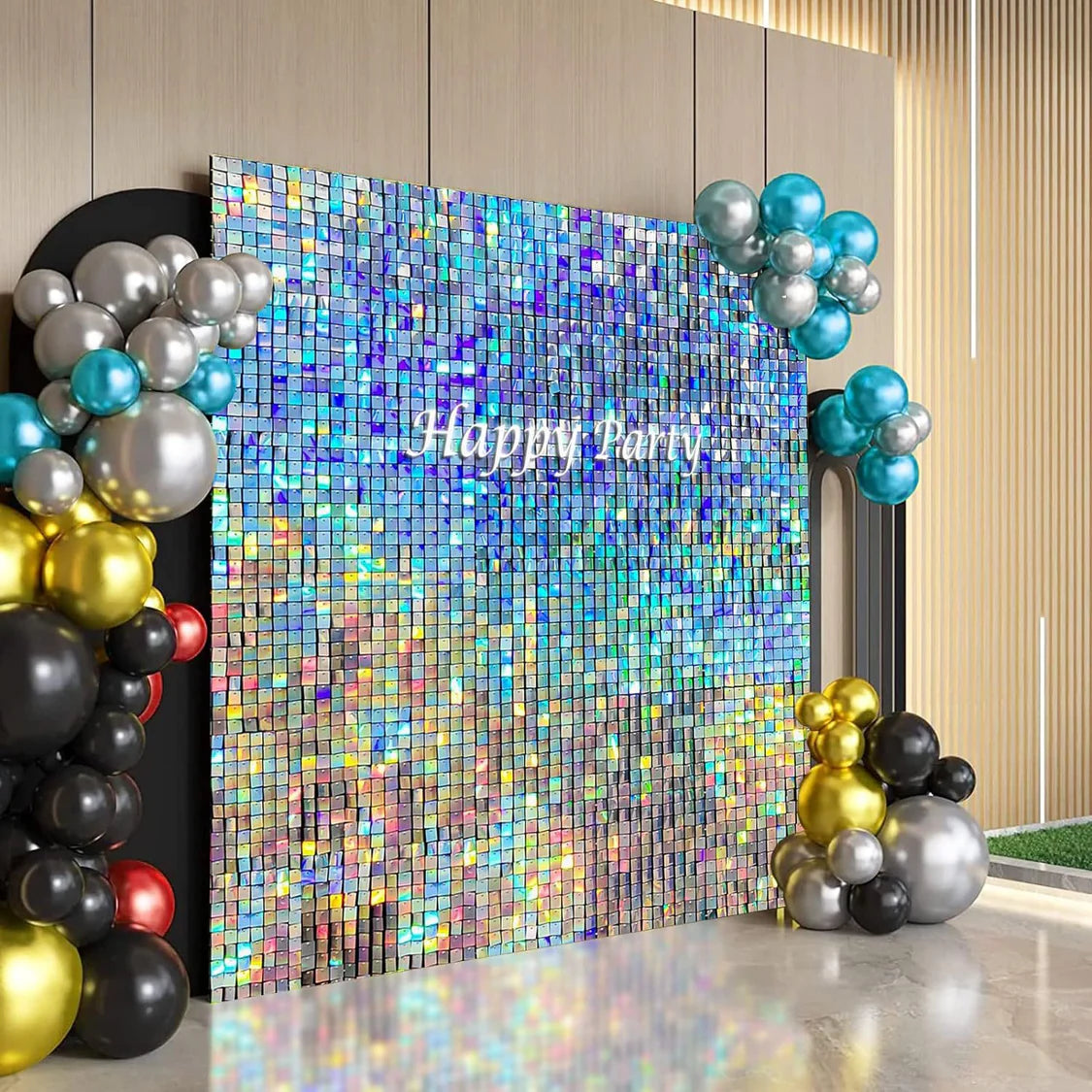 Shimmer Wall Backdrop Wall Panels 24Pcs Square Sequin Shimmer Wall Backdrop Decoration for Birthday Party,Wedding, Anniversary