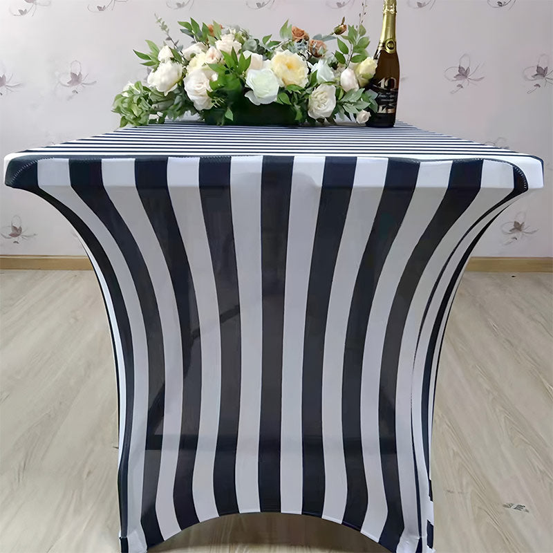 Stretch Spandex Rectangle Tablecloth Black/White Vertical Stripes 72"x30"