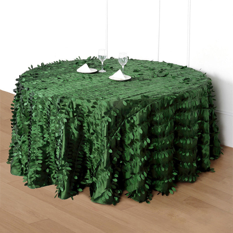 3D Leaves Polyester Round Tablecloth 120"
