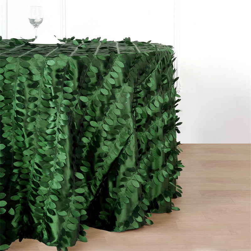 3D Leaves Polyester Round Tablecloth 120"
