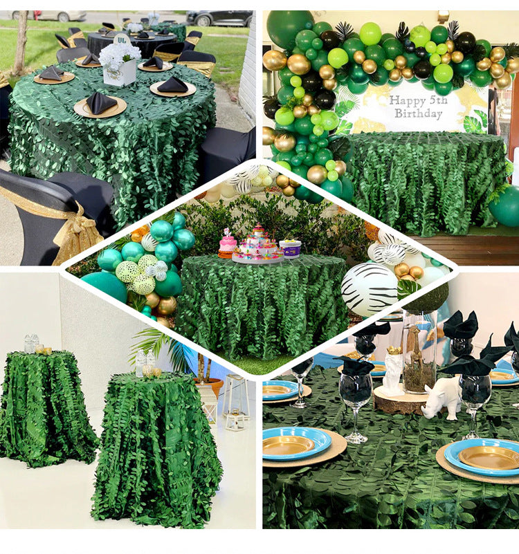 3D Leaves Polyester Rectangular Tablecloth 90"x132"