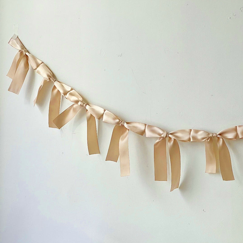 Bow Garland Banner Decoration,Pre-Strung Satin Ribbon Ornaments for Birthday, Party, Wedding, Anniversary
